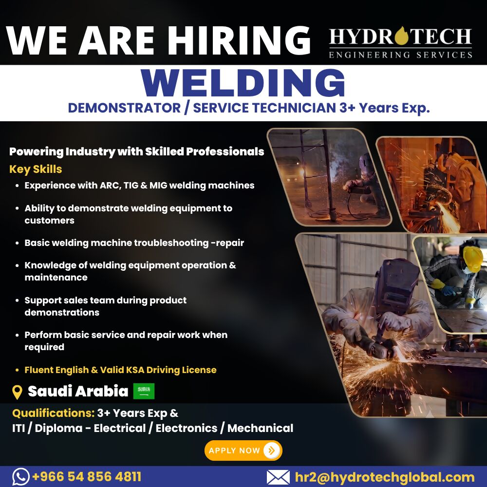 Dammam, Jobs, Welding Machine Demonstrator / Service Technician
