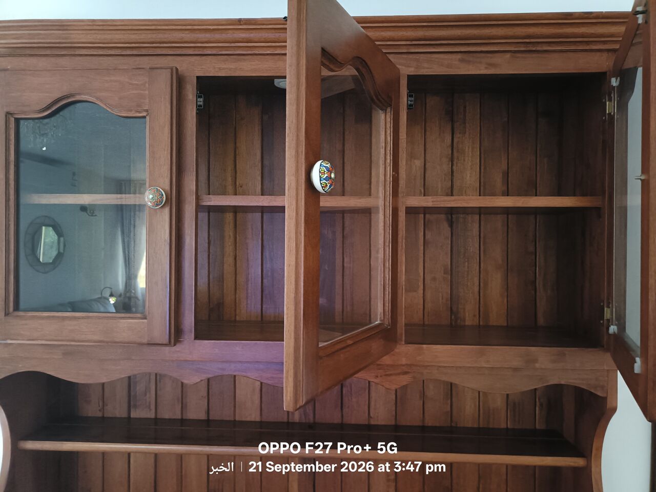 Khobar, Furniture, SAR 600,  Full Solid Reddish Hutch/China Cabinet With Top Glass Display+ Open Shelf +Bottom Buffet