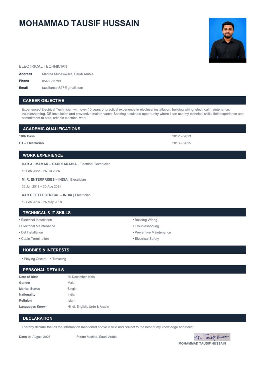 Riyadh, Job Seekers, Electric Technician