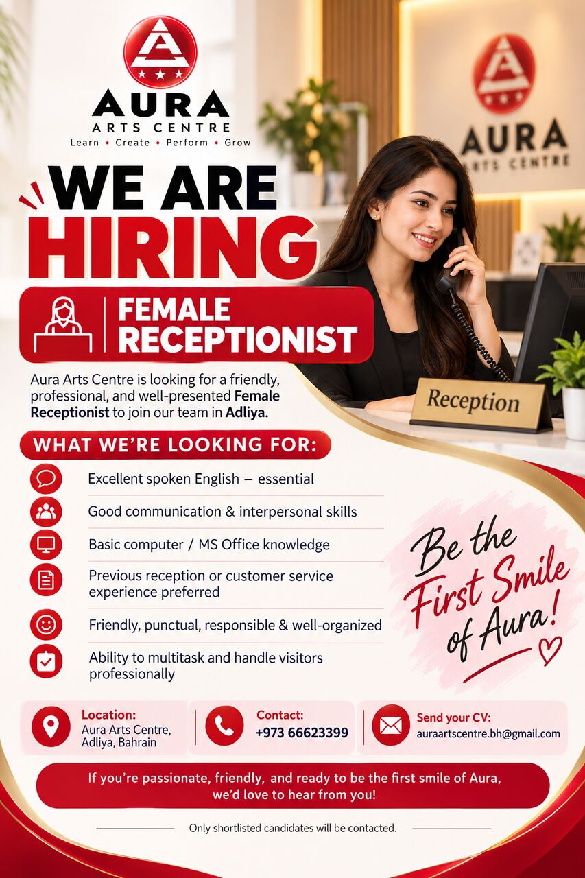 Adliya, Jobs, Hiring Female Receptionist