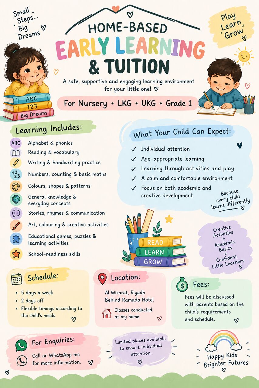Riyadh, Lessons Offered, 🌟 HOME-BASED EARLY LEARNING & TUITION 🌟