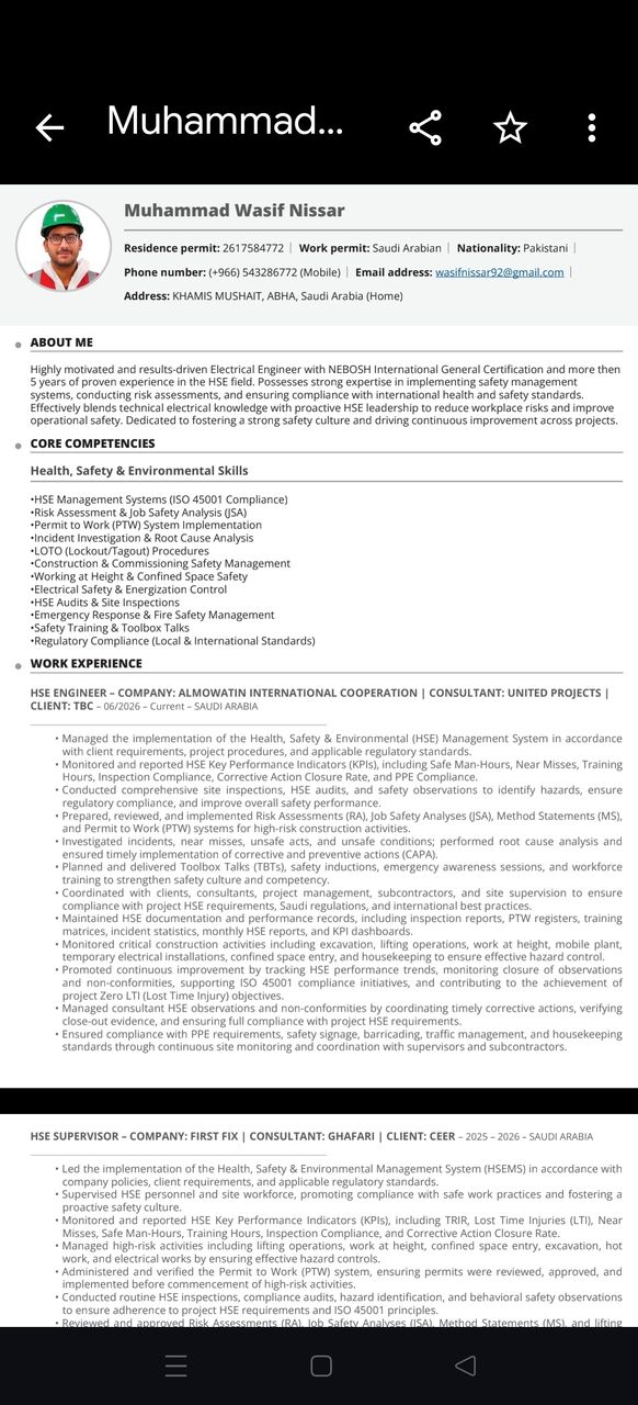 Riyadh, Job Seekers, HSE Supervisor/HSE Engineer