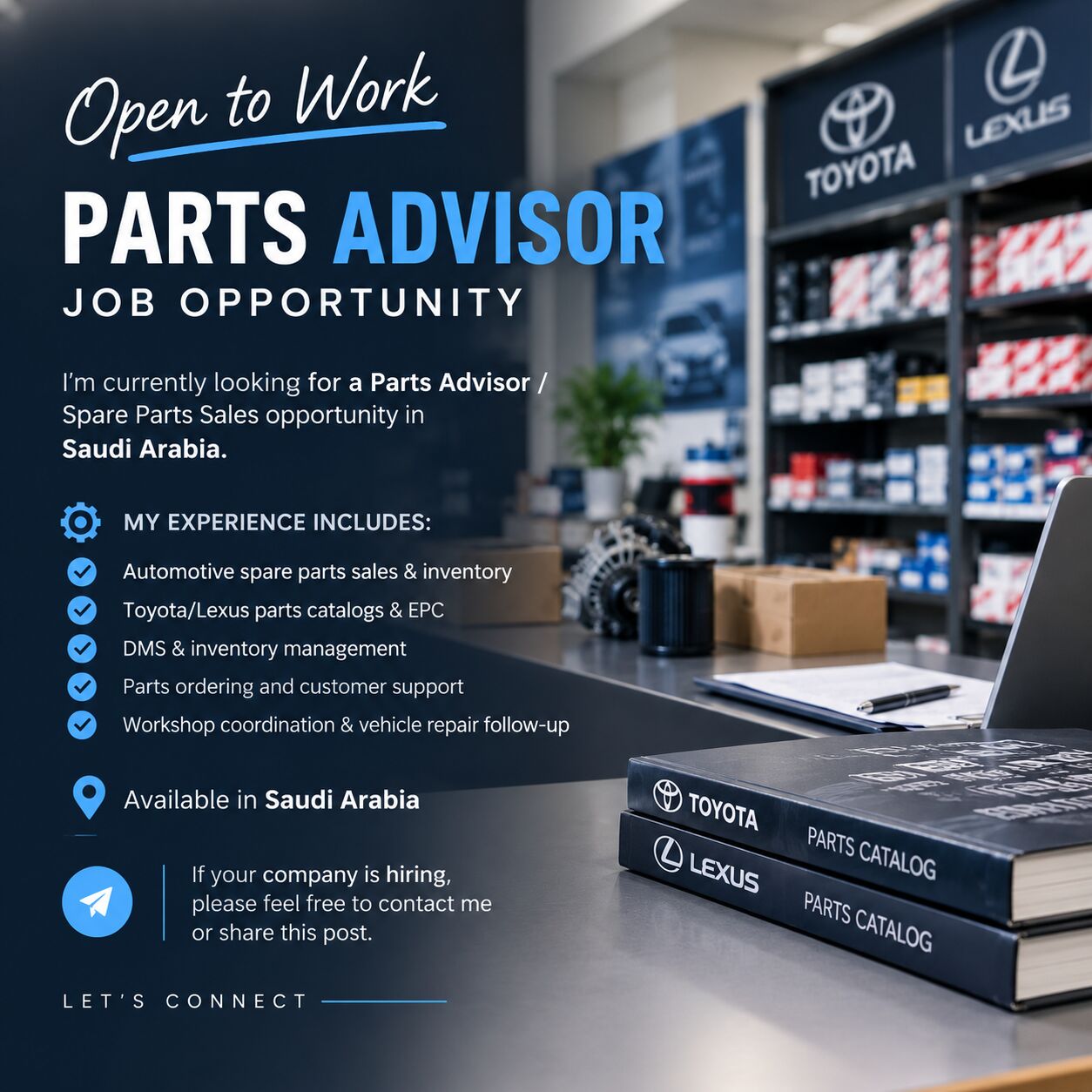 Riyadh, Job Seekers, Automotive Parts Advisor ( Sales ) Looking For Job