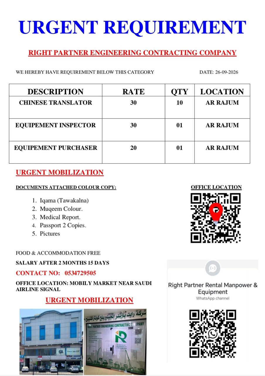 Riyadh, Jobs, Equipment Inspector And Purchaser