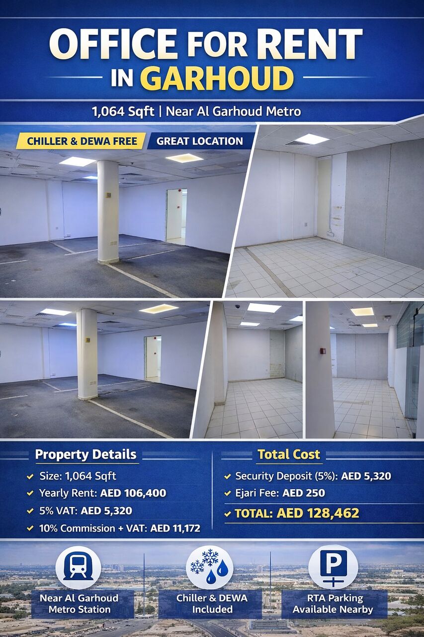 Deira, Offices, AED 106400,  1064 Sq. Feet,  Office For Rent In Al Garhoud &ndash; 1,064 Sq Ft