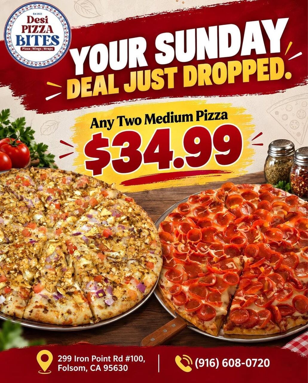 New York, Food & Drink, Pizza Delivery & Takeout In Folsom | Desi Pizza Bites