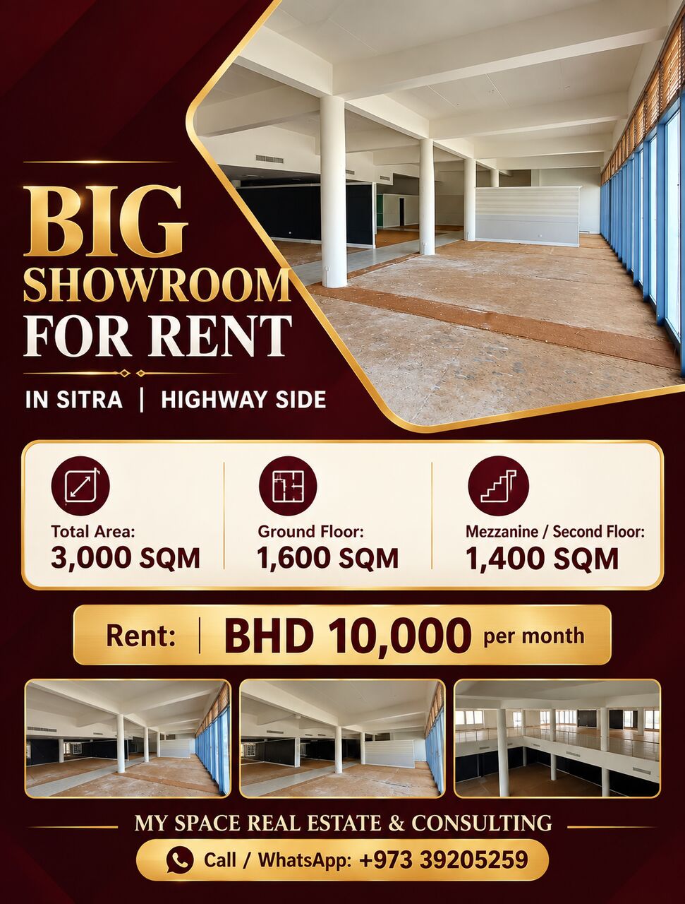 Sitra, Shops, BHD 10000,  3000 Sq. Meter,  BIG SHOWROOM FOR RENT IN SITRA | HIGHWAY SIDE