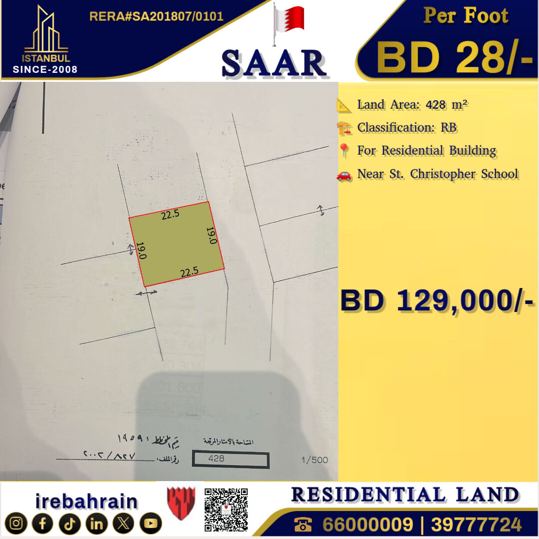 Saar, Residential Plots, BHD 28,  Residential RB Land For Sale In Maqabah, Saar