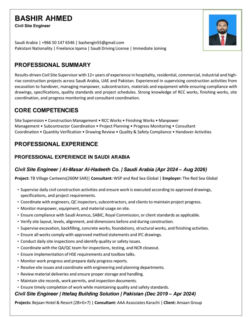 Najran, Job Seekers, Open To Work As Civil Site Engineer/Supervisor