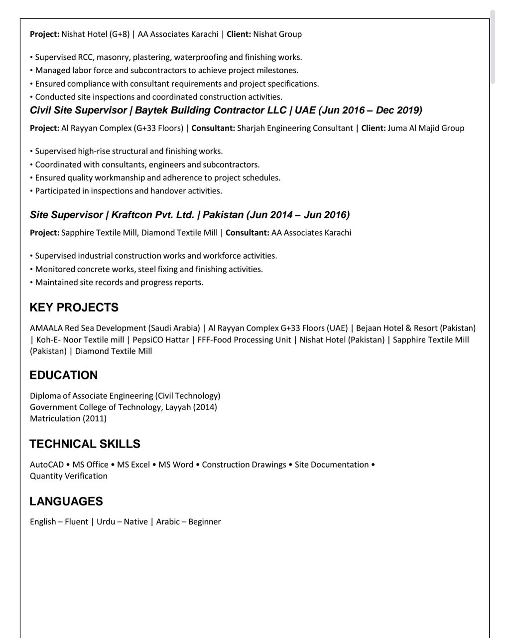 Najran, Job Seekers, Open To Work As Civil Site Engineer/Supervisor