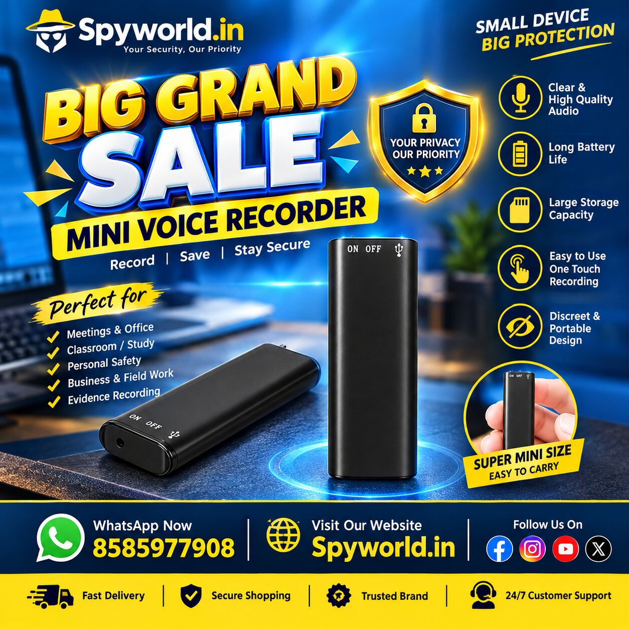 New Delhi, Electronics, INR 3500,  Best Mini Voice Recorder Shop In Mumbai &ndash; 8585977908 &ndash; Spy World