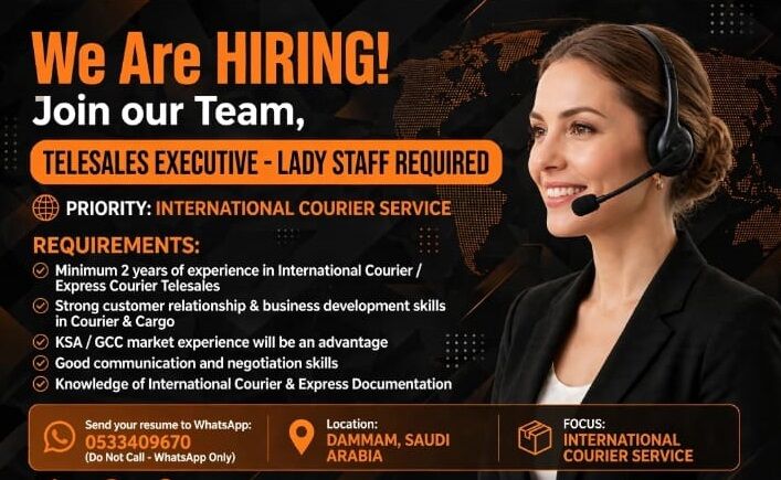 Dammam, Jobs, TELESALES EXECUTIVE-Female Staff Required