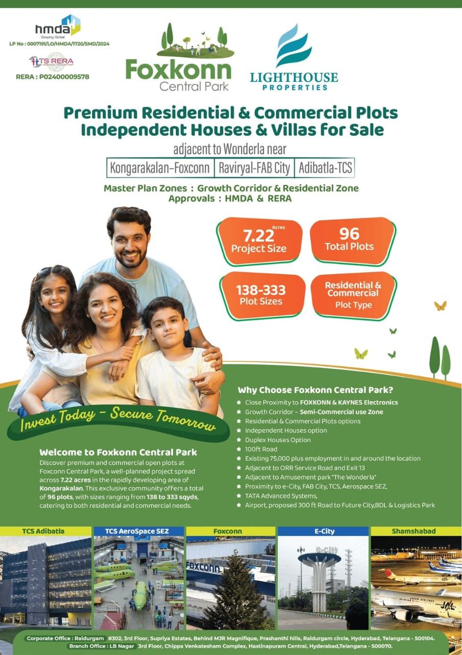 Hyderabad, Residential Plots, INR 35000,  195 Sq. Yard,  HMDA & RERA APPROVED Open Plots For Sale @Adibatla