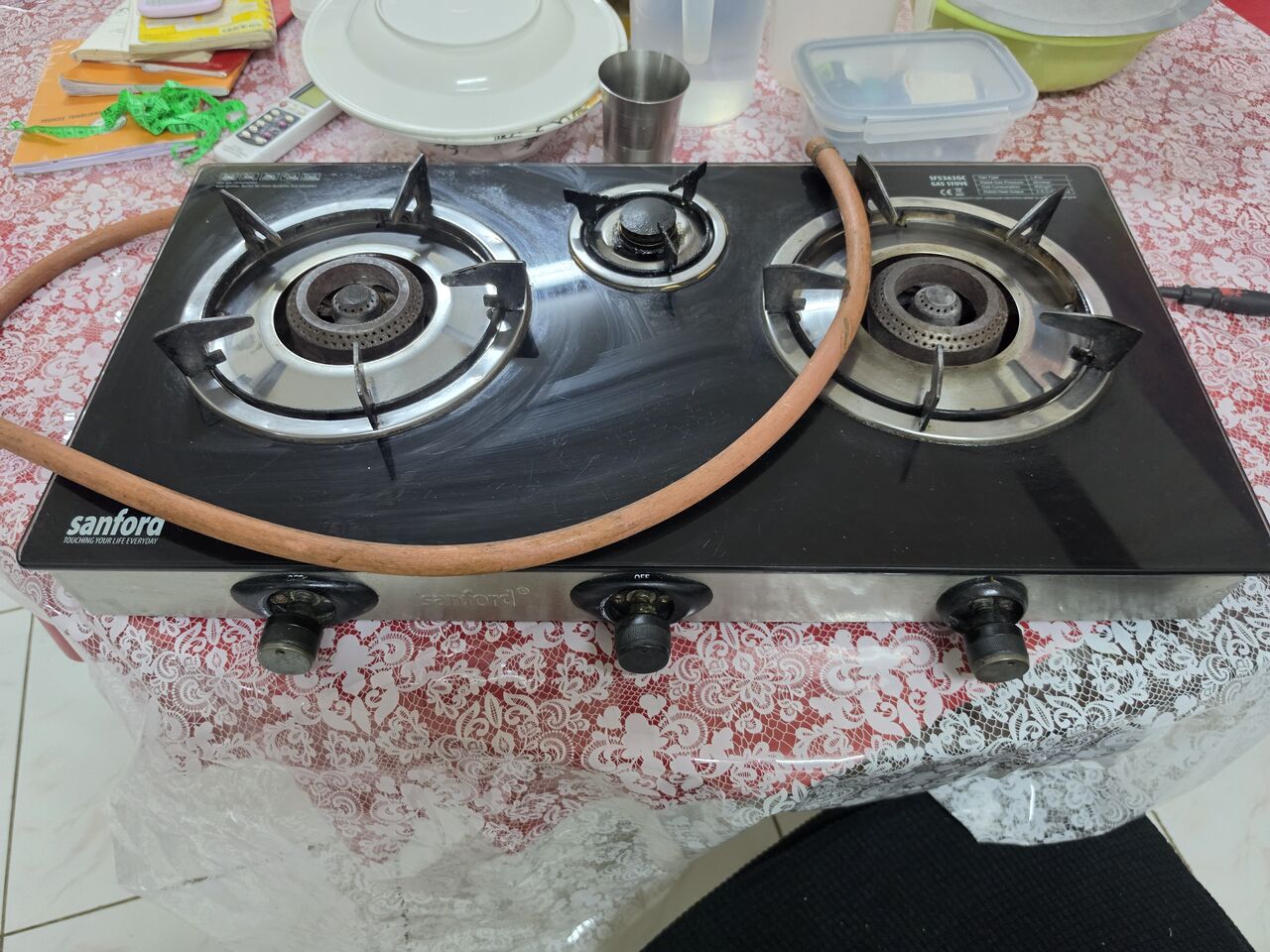 Hara, Household Items, SAR 50,  Sanford Glasstop Gas Stove 3 Burners + Pipe, Good Condition For Sale