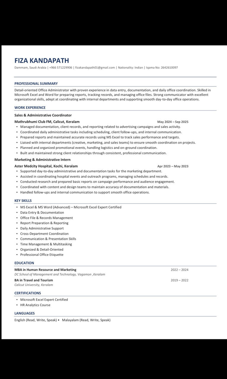 Khobar, Job Seekers, Administration , Estimation, Operation & Sales  Supporting Coordinator