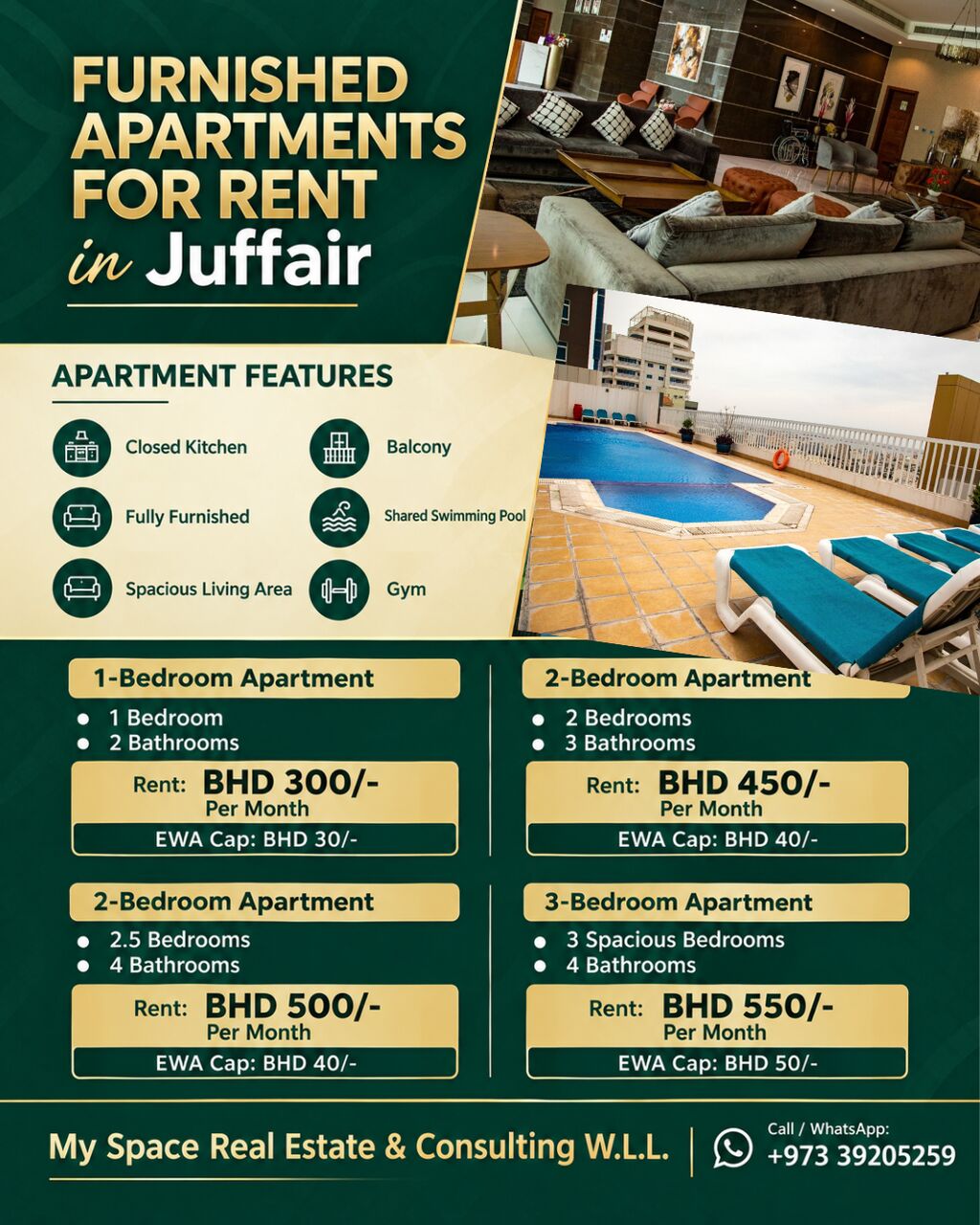 Juffair, Apartments, Flats, Houses & Villas, BHD 300/month,  Furnished,  1 BR,  Apartment For Rent In Juffair