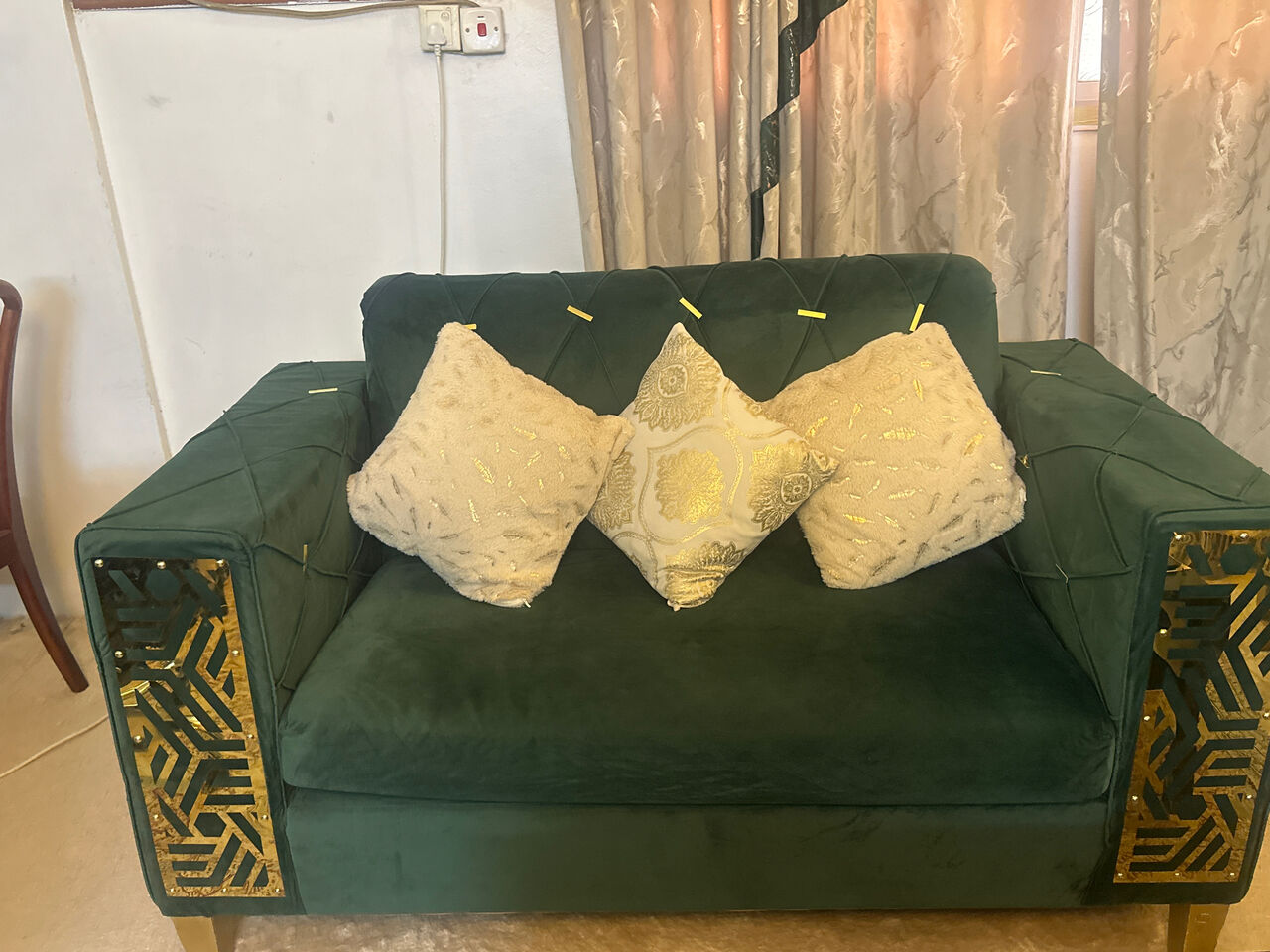 Al Malaz, Furniture, SAR 900,  Beautiful Dark Green And Golden   , 9 Seater Sofa Set Not Including Cushions