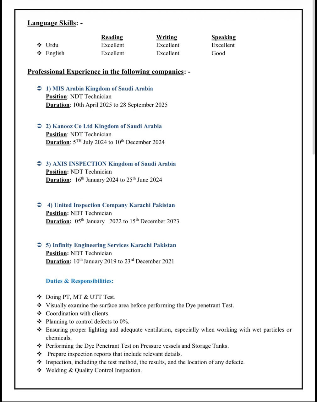 Jubail, Job Seekers, NDT TECHNICIAN