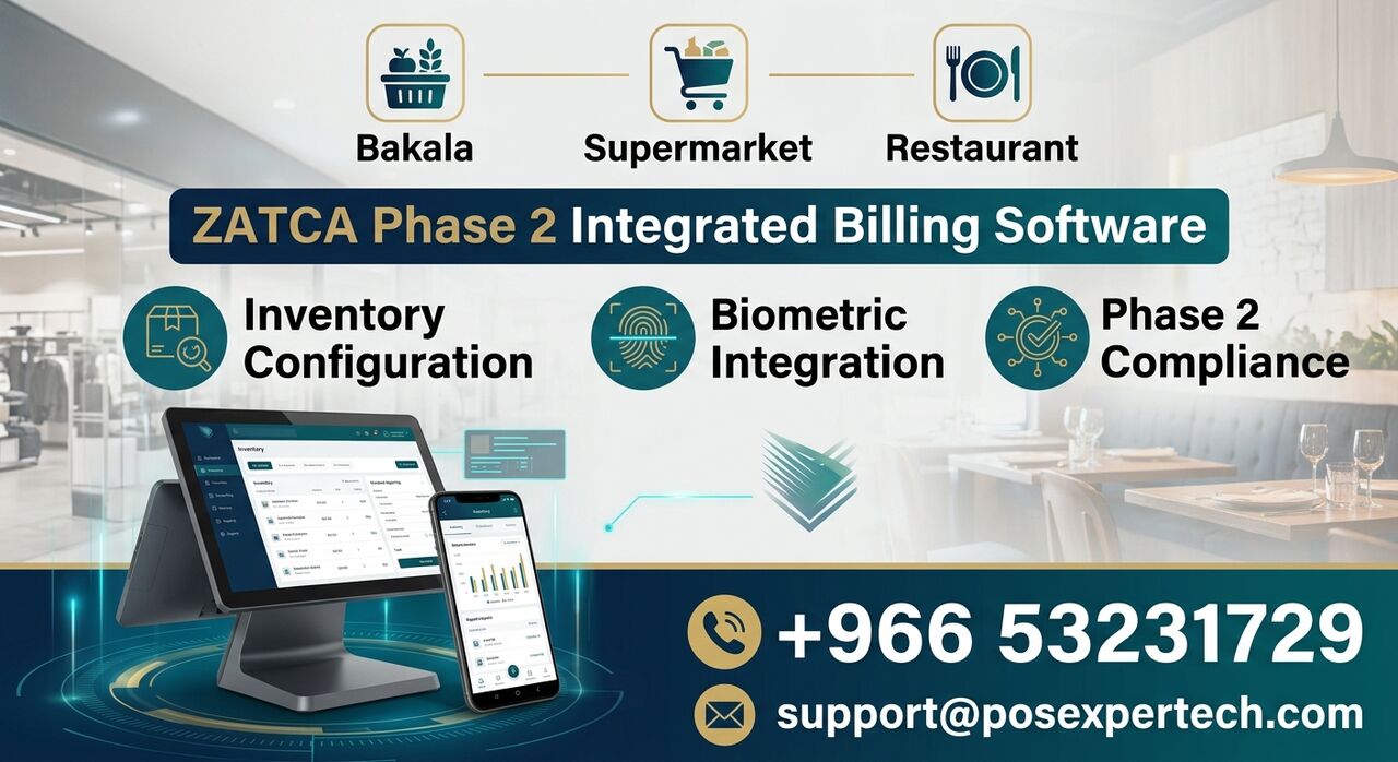 Riyadh, Software Development, ZATCA Phase 2 Approved POS & Billing Software For Baqala, Supermarket & Restaurants