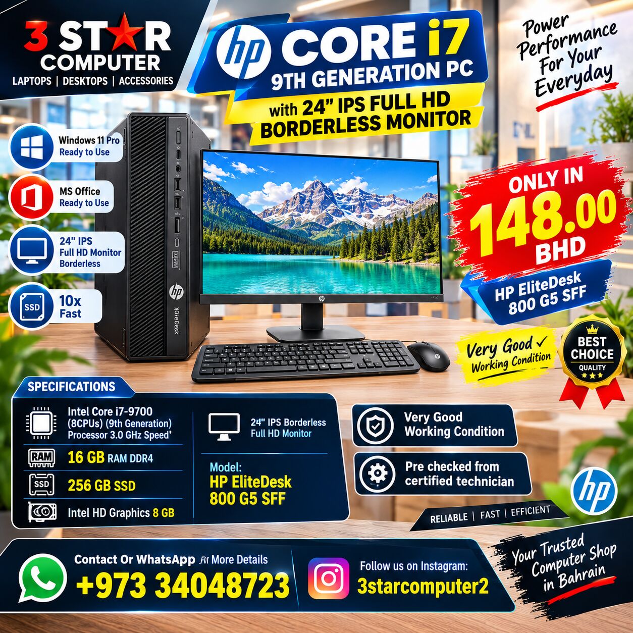 Manama, Tablet Computers, BHD 148,  HP Core I7 9th Gen PC 16 GB RAM SSD 10x Fast 24" IPS FHD Borderless Monitor Win 11, Office