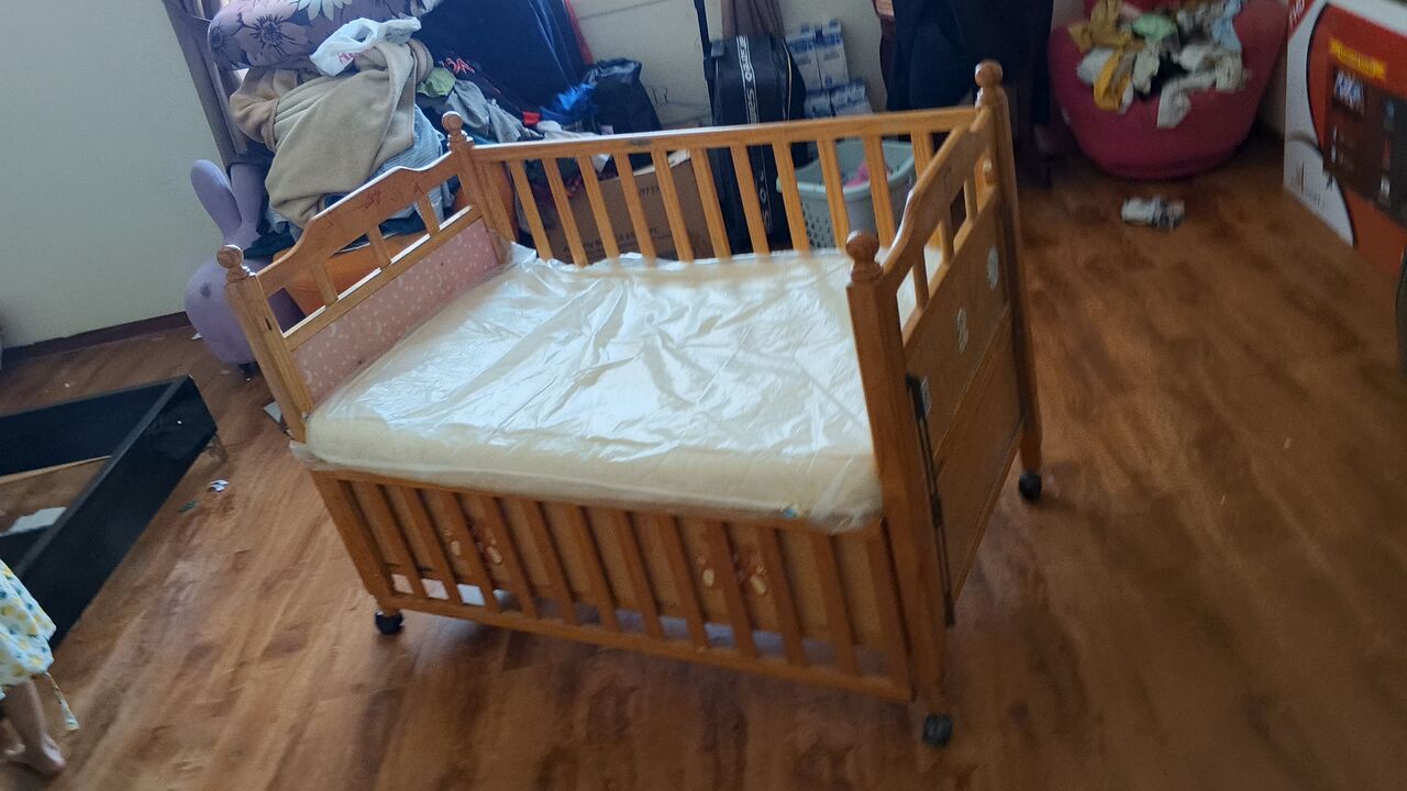 Hoora, Furniture, BHD 25,  Wooden Baby Cot / Cot Bed With Mattress & Wheels - 25 BD