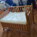 BHD 25,  Wooden Baby Cot / Cot Bed With Mattress & Wheels - 25 BD
