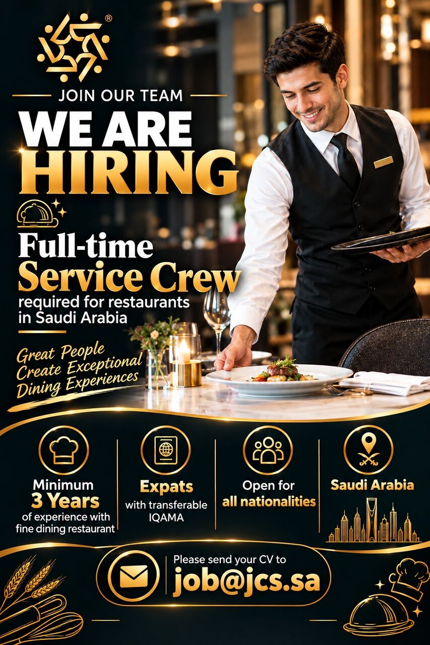 Riyadh, Jobs, Service Crew, Waiter