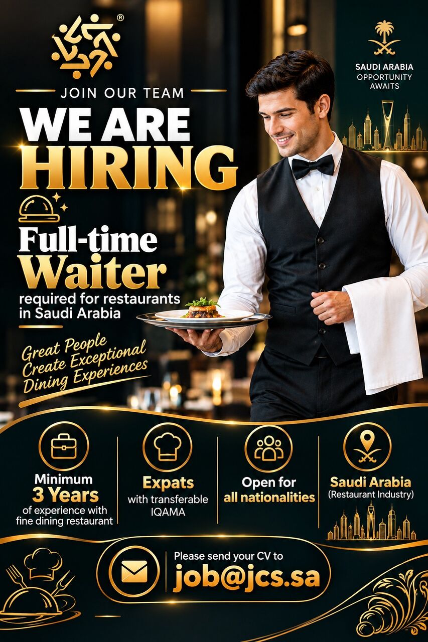 Riyadh, Jobs, Service Crew, Waiter