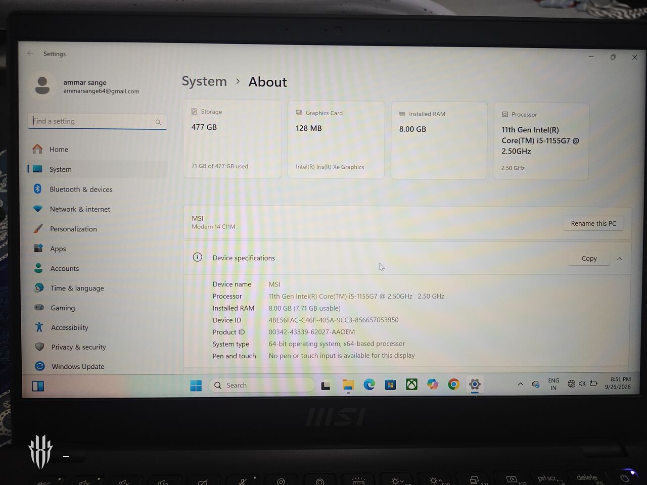 Dammam, Computers, SAR 1500,  MSI Modern 14C11M Laptop For Sale