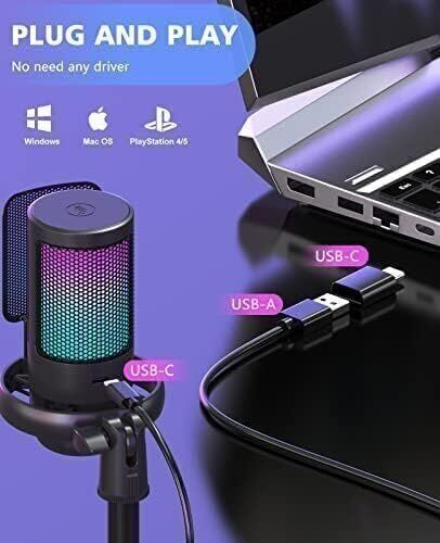 Riyadh, Electronics, SAR 75,  NJSJ USB Microphone - Condenser With Touch Mute, RGB - SAR 75 SAR