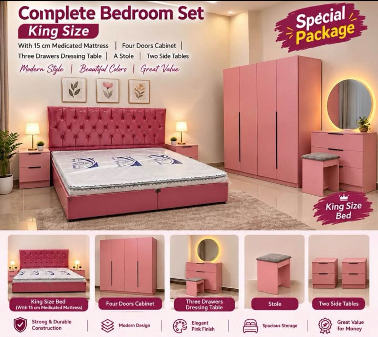 Jeddah, Furniture, SAR 5,  Modern Premium Quality Bedroom Set | Stylish & Elegant Design