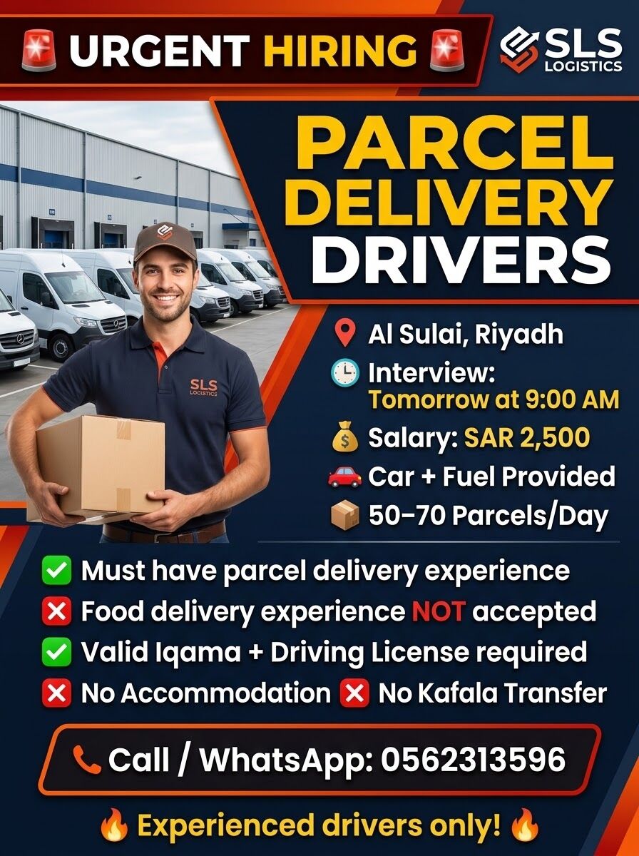 Riyadh, Jobs, SLS LOGISTICS &ndash; URGENT HIRING  PARCEL DELIVERY DRIVERS