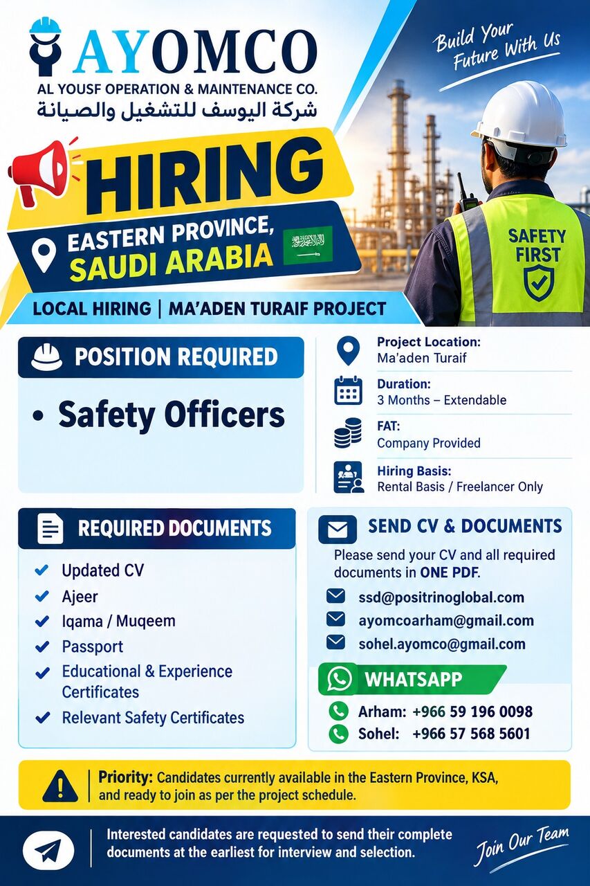 Dammam, Jobs, SAFETY OFFICERS | RENTAL 🇸🇦
