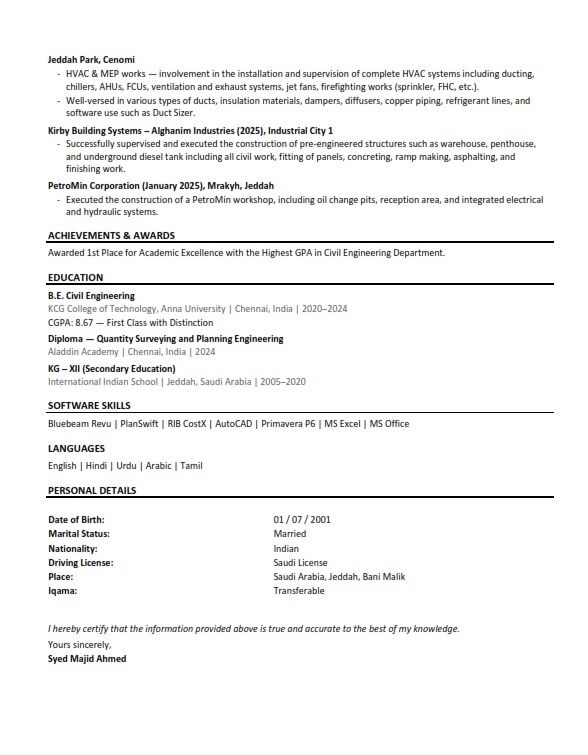 Jeddah, Job Seekers, Quantity Surveyor - Civil/MEP