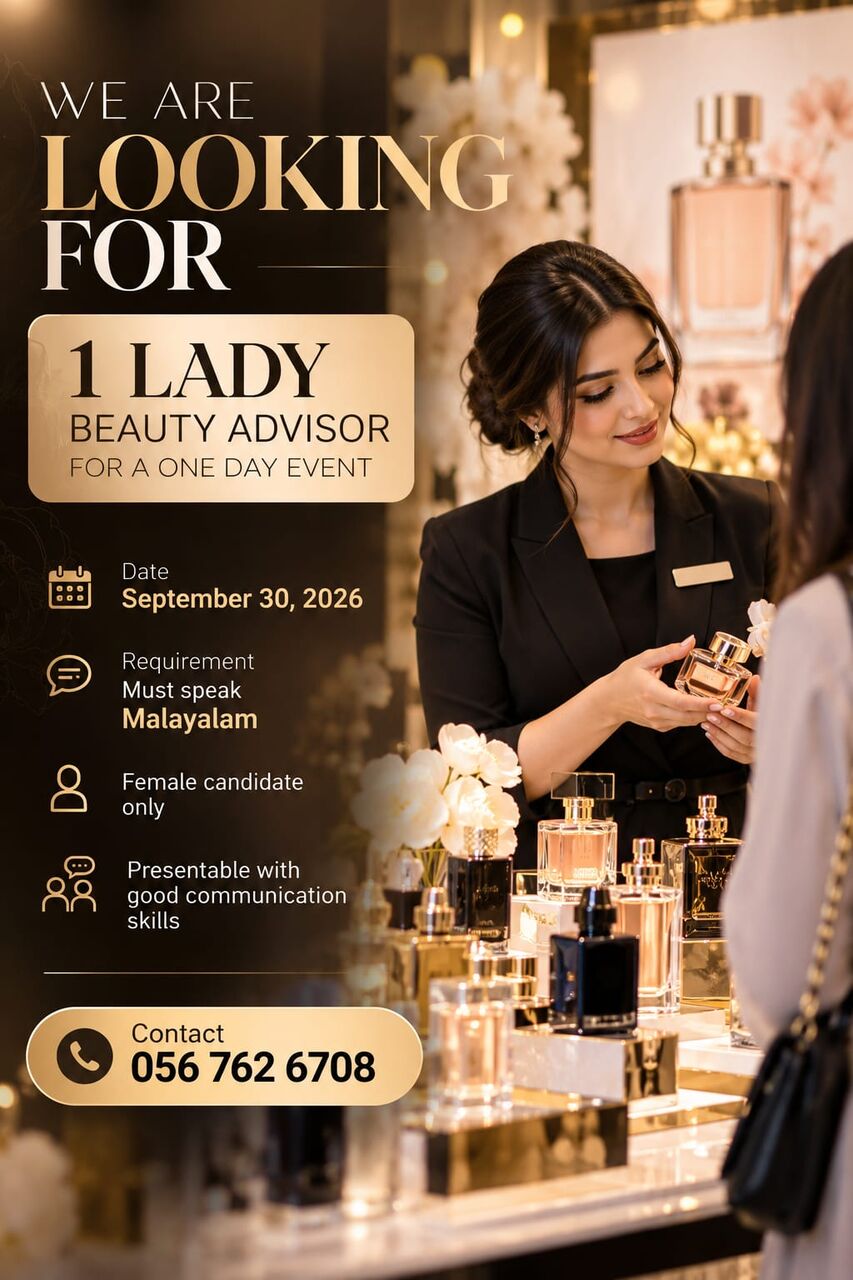 Riyadh, Jobs, Beauty Advisor - From Kerala- Part Time Opportunity