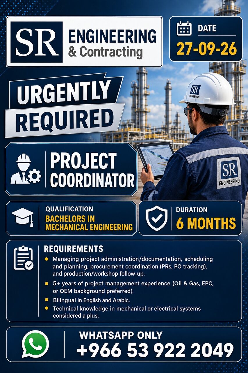Riyadh, Jobs, Requirement For Experienced Project Coordinator For Riyadh Location