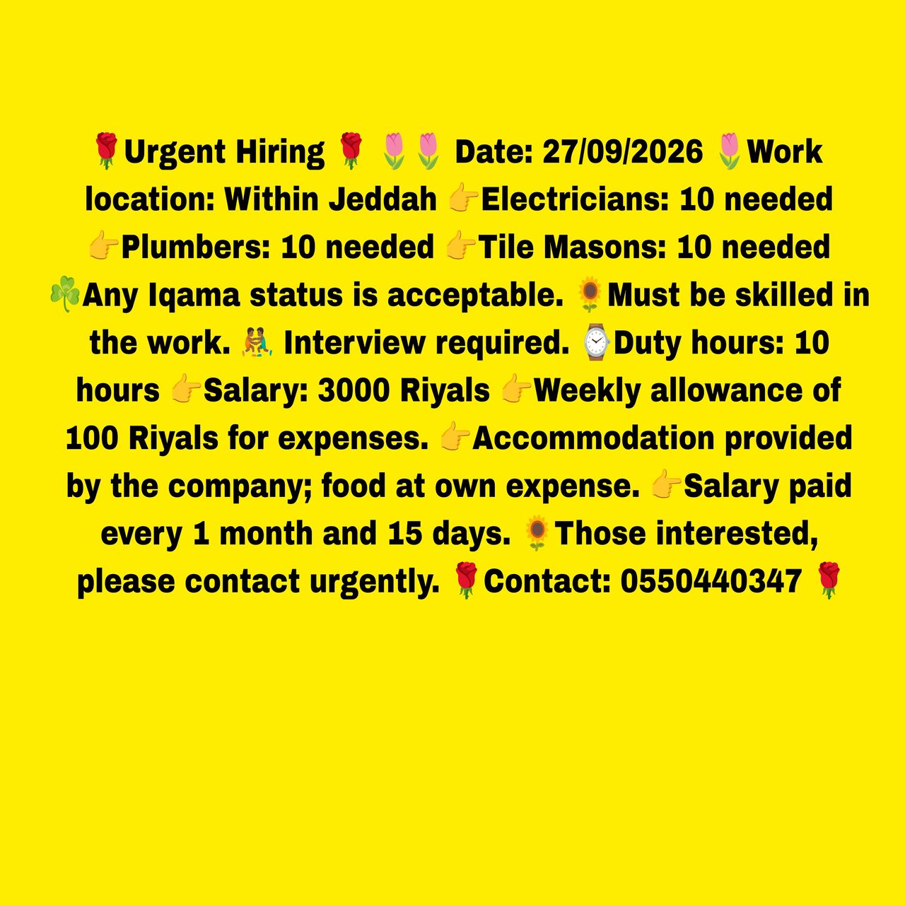 Riyadh, Job Seekers, ELECTRICIAN, PLUMBER, TIELS MASON