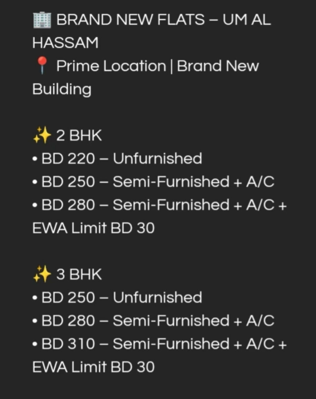 Manama, Apartments, Flats, Houses & Villas, BHD 220/month,  2 BR,  2bhk And 3bhk Brand New Flats In Ummalhassam From 220bd