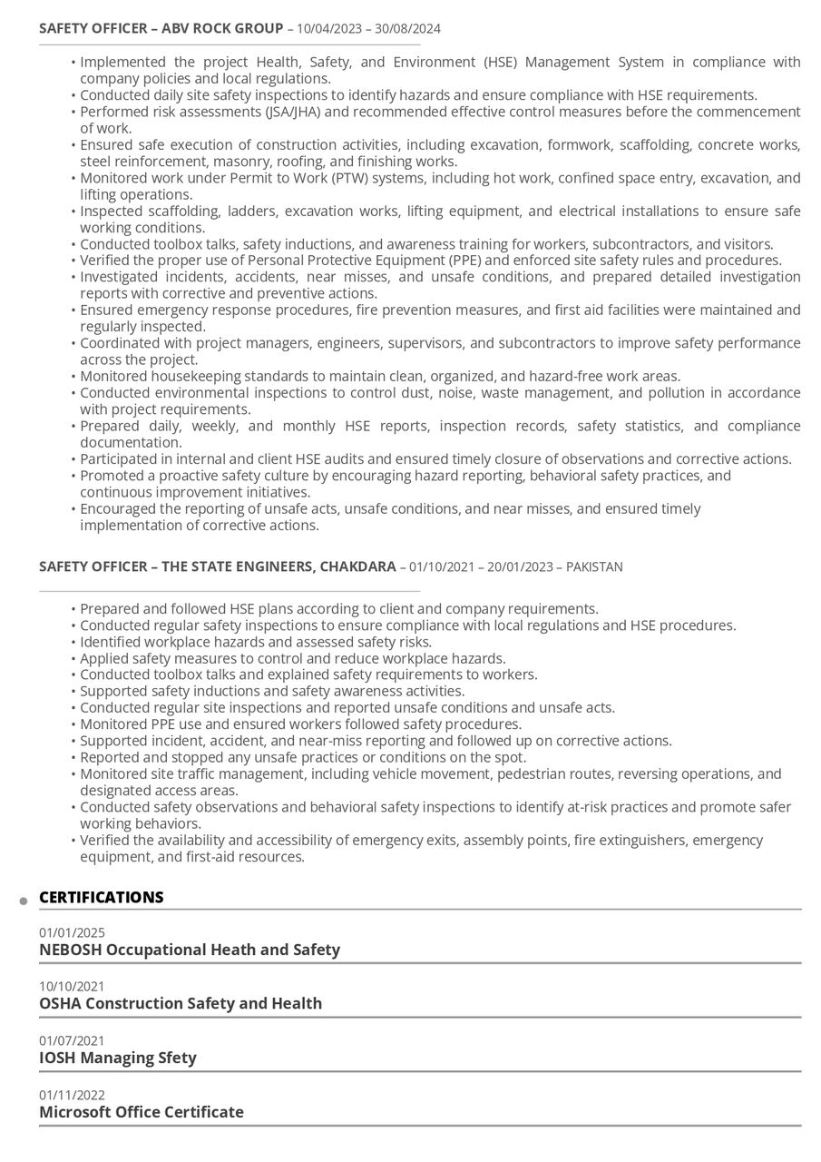 Riyadh, Job Seekers, Experienced Safety Officer | Available For Immediate Employment