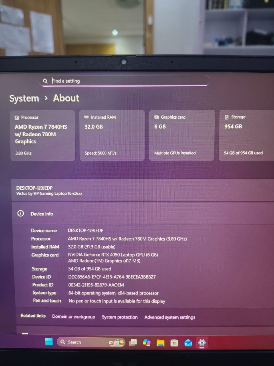 Irqah, Computers, SAR 4900,  HP VICTUS 32GB DDR5 RAM, RTX 4050, RYZEN 7 7840HS, 1TB SSD