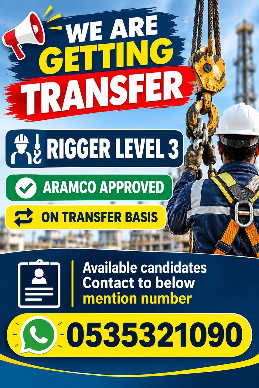 Riyadh, Jobs, Rigger Level 3 Aramco Approved Transfer Available