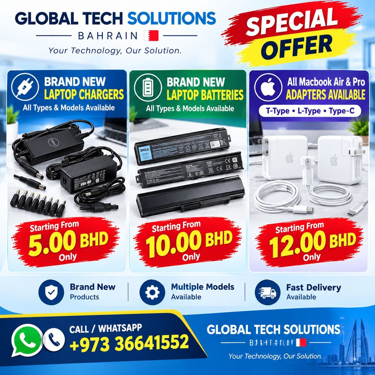 Manama, Computers, BHD 5,  Brand New All Type Of Laptop Chargers And Batteries Available In Very Good Price