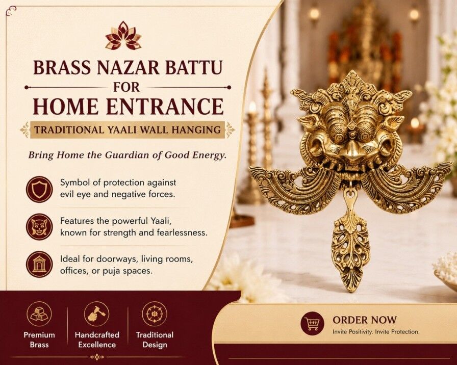 Punjab, Household Items, INR 3999,  Brass Nazar Battu For Home Entrance &ndash; Traditional Yaali Wall Hanging