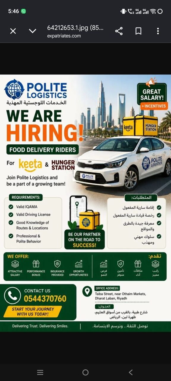 Riyadh, Jobs, Food Delivery Riders