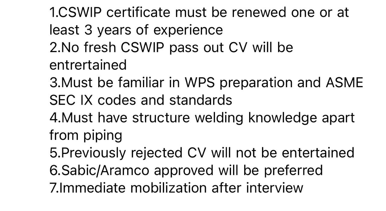 Jubail, Jobs, WELDING QC ( NON ARAMCO ) 03 NOS