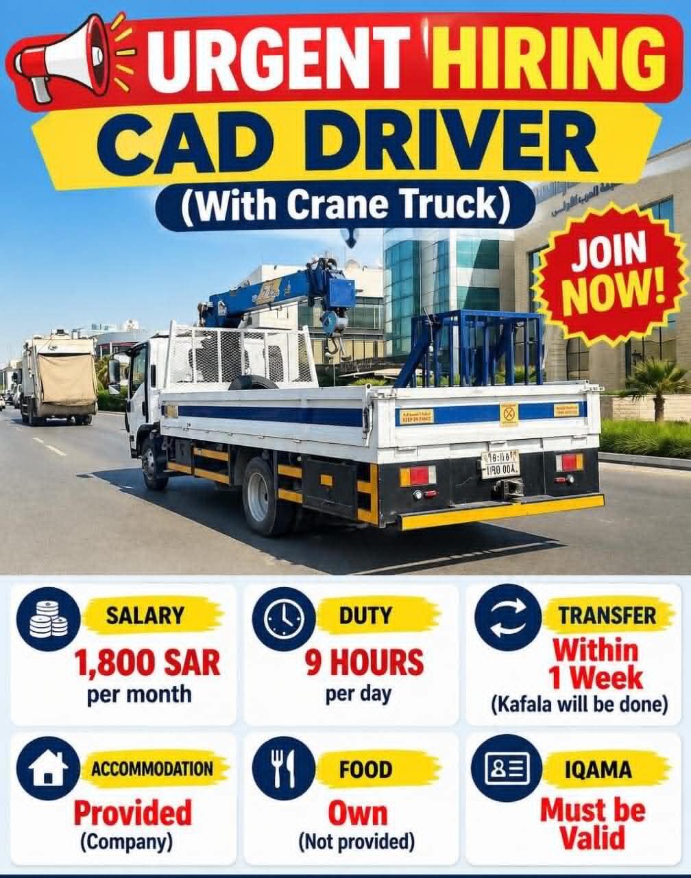 Riyadh, Jobs, Crane Truck Driver Required &ndash; Riyadh