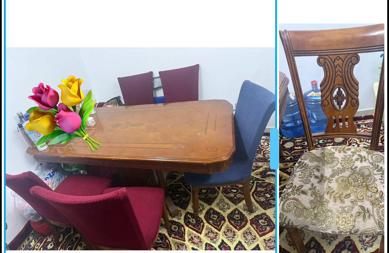 Riyadh, Furniture, SAR 450,  Solid Wooden Dining Table With 5chairs 1 Chairs Leg Is Broken