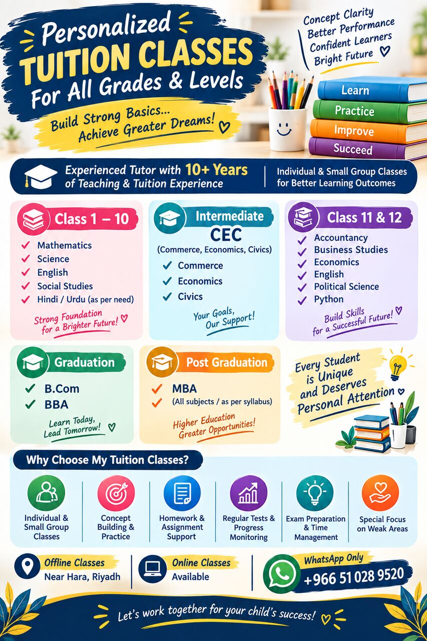 Al Murabba, Lessons Offered, Tuitions Available