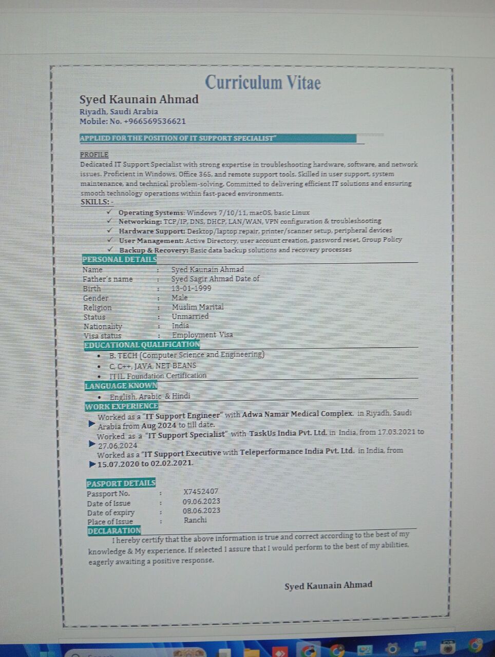 Riyadh, Job Seekers, IT Support Engineer