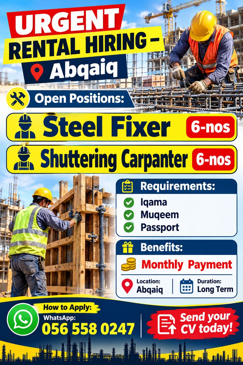 Riyadh, Jobs, Steel Fixer And Shuttering Carpenter